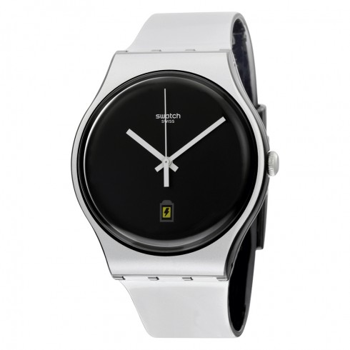 Swatch Originals Black Dial Silver-tone Silicone Unisex Watch Watch SUOB401 watches
