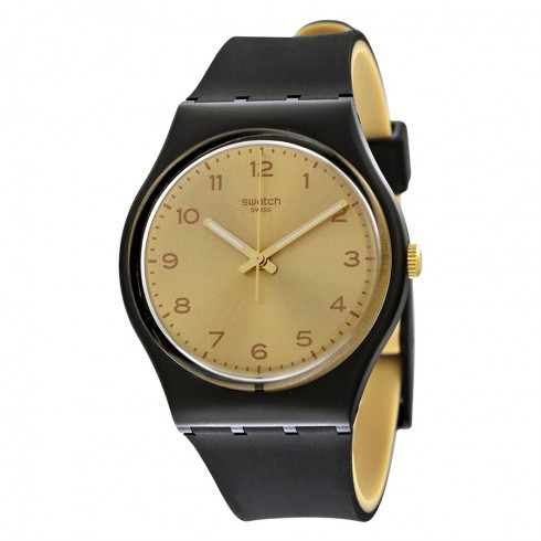 Swatch Originals Gold Dial Black Rubber Ladies Watch GB288 watches