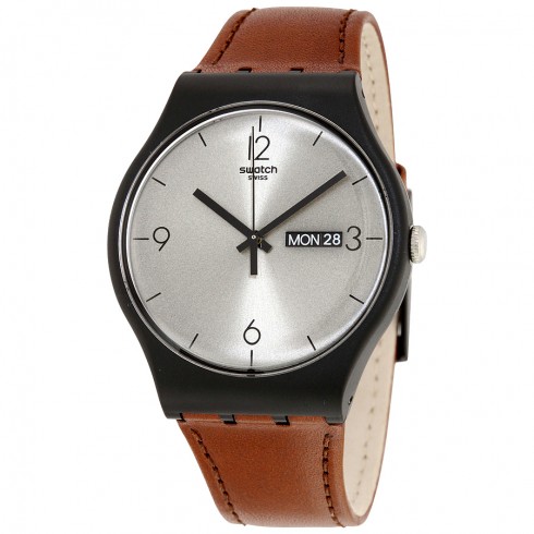 Swatch Originals Lonely Desert Silver Dial Brown Leather Men's Watch SUOB721 watches