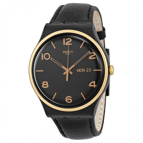 Swatch Originals Rhossili Black Dial Leather Unisex Watch SUOB706 watches