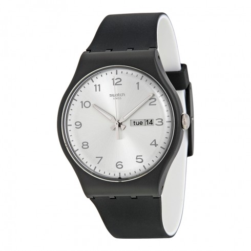 Swatch Originals Silver Dial Black Silicone Unisex Watch SUOB717 watches
