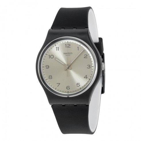 Swatch Originals Silver Friend Too Silver Dial Black Rubber Ladies Watch GB287 watches