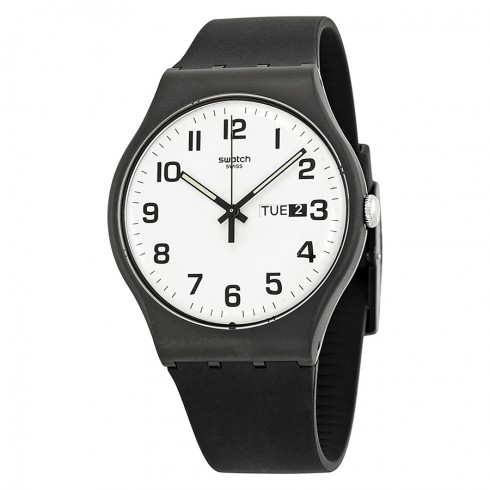 Swatch Originals Twice Again White Dial Black Silicone Unisex Watch SUOB705 watches