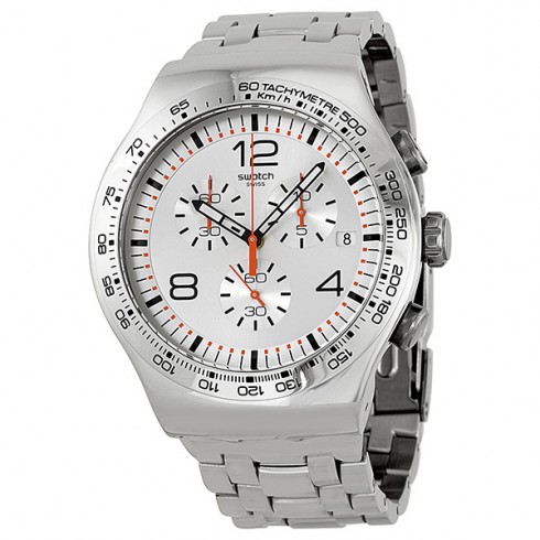 Swatch Shiny Addict Silver Dial Chronograph Stainless Steel Men's Watch YOS445G watches