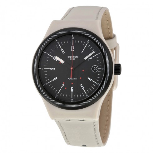 Swatch Sistem Automatic Black Dial Cream Leather Men's Watch SUTM400 watches