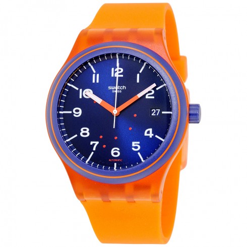 Swatch Sistem Tangerine Blue Dial Orange Silicone Unisex Watch SUTO401 watches