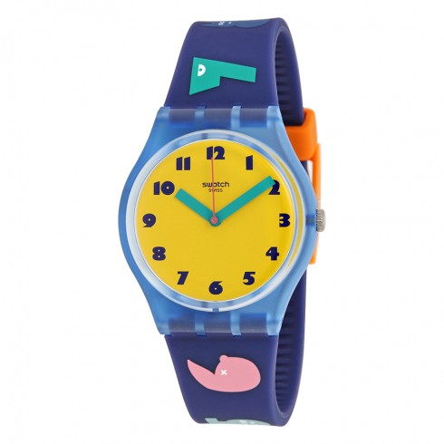 Swatch Soleil Yellow Dial Blue Silicone Unisex Watch GN242 watches
