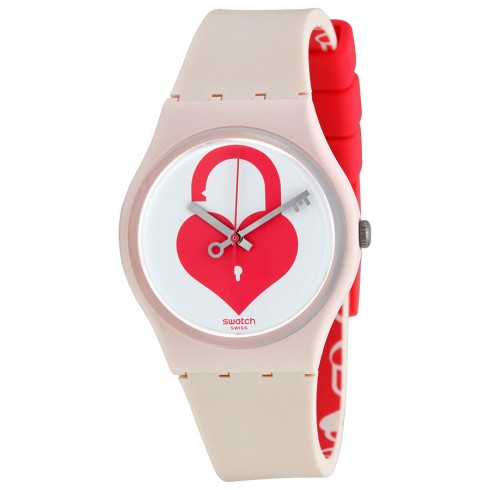 Swatch Unlock My Heart Ladies White (Unlock My Heart) Dial Light Pink Silicone Ladies Watch GZ292 watches