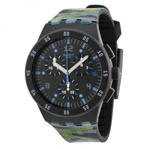 Swatch Urban Jungle Chronograph Black Dial Camouflage Silicone Rubber Unisex Watch SUSB403 watches