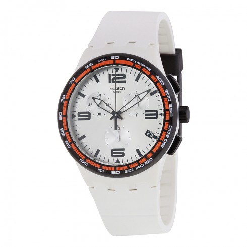 Swatch White Blades Chronograph Silver Dial White Rubber Men's Watch SUSW405 watches