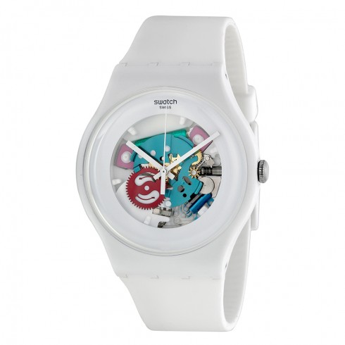 Swatch White Lacquered White Silicone Unisex Watch SUOW100 watches