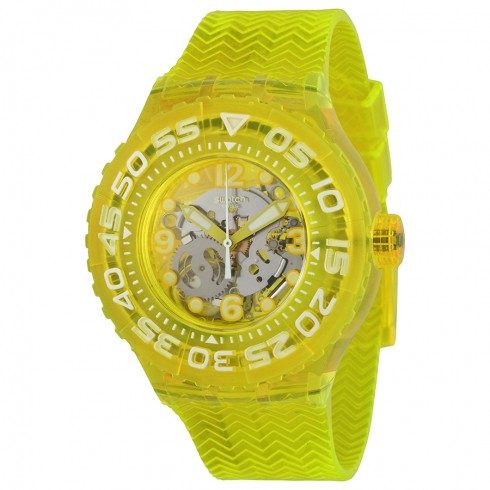 Swatch Yellow Lemon Profond Transparent Dial Translucent Lemon Yellow Silicone Unisex Watch SUUJ101 watches