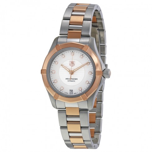 Tag Heuer Aquaracer Mother of Pearl Dial Stainless Steel and 18kt Rose Gold Ladies Watch WAP2351BD0838 watches