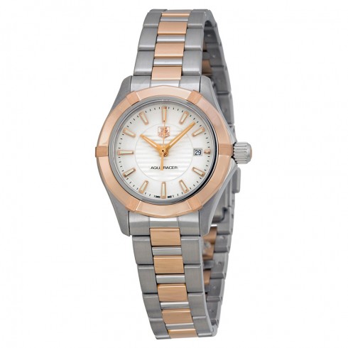 Tag Heuer Aquaracer White Dial 18kt Rose Gold Stainless Steel Ladies Watch WAP1450BD0837 watches