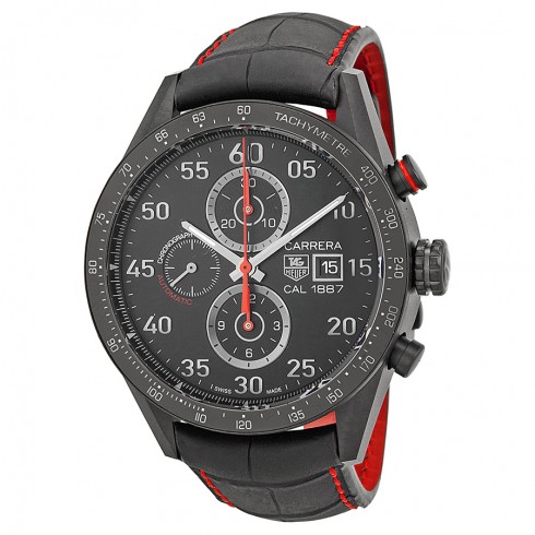Tag Heuer Carrera 1887 Chronograph Automatic Black Dial Black Leather Men's Watch CAR2A80FC6237 watches
