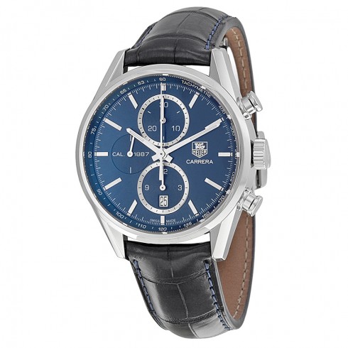 Tag Heuer Carrera 1887 Chronograph Automatic Blue Dial Black Leather Men's Watch CAR2115FC6292 watches