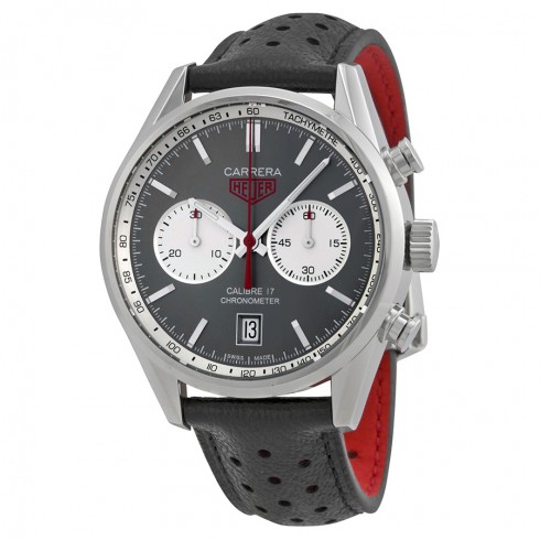Replica Tag Heuer Carrera Anthracite Dial Black Chronograph Black Leather Men's Watch CV5110FC6310 Watch