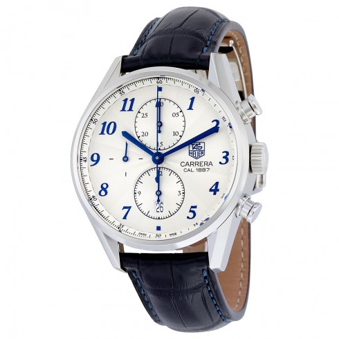 Tag Heuer Carrera Automatic Chronograph Silver Dial Blue Leather Men's Watch CAR2114FC6292 watches
