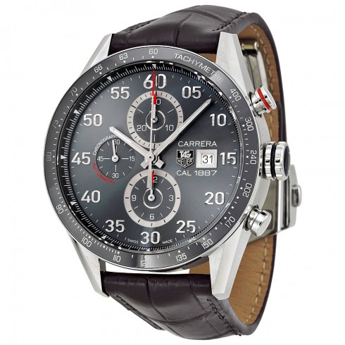 Tag Heuer Carrera Calibre 1887 Chronograph-Automatic Grey Dial Grey Leather Men's Watch CAR2A11FC6313 watches