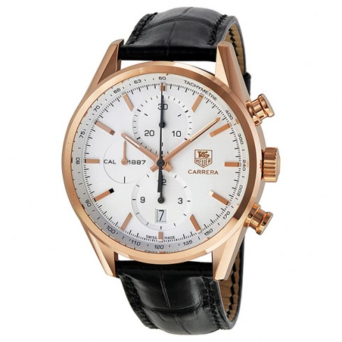 Replica Tag Heuer Carrera Calibre 1887 Silver Dial Chronograph Black Leather Men's Watch CAR2140-FC8145 Watch