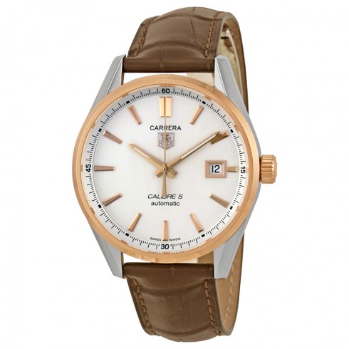 Tag Heuer Carrera Calibre 5 Silver Dial Brown Leather Men's Watch WAR215DFC6181 watches