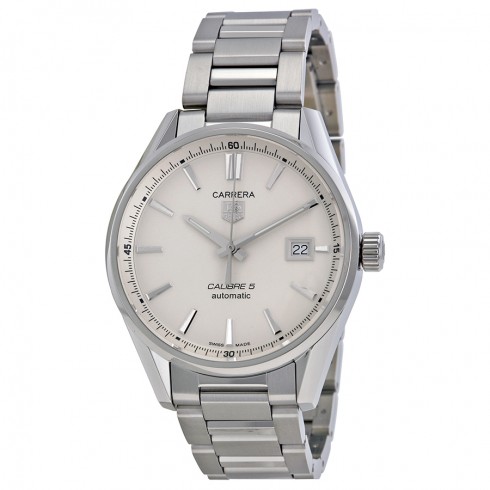 Replica Tag Heuer Carrera Calibre 5 Silver Dial Stainless Steel Men's Watch WAR211B.BA0782 Watch