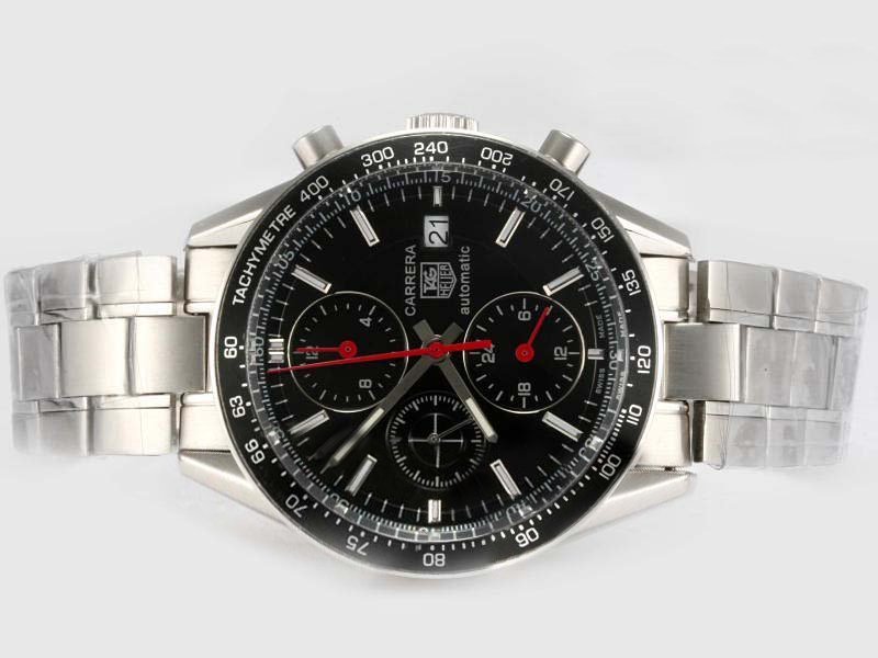 TAG Heuer Carrera CV2010.BA0786 Black Dial Round Silver Stainless Steel Strap Watch watches