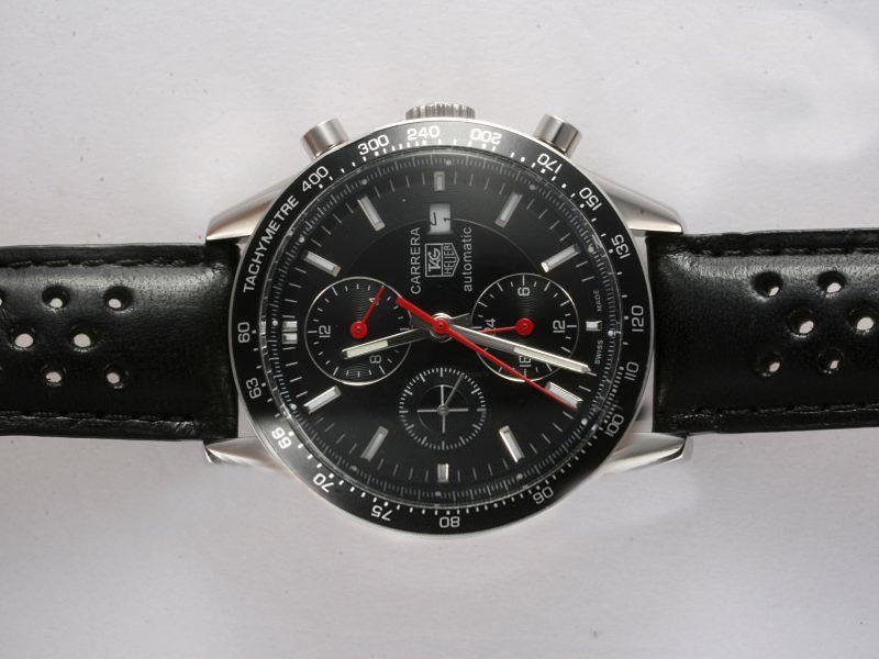 TAG Heuer Carrera CV2014.FT6007 Black Dial PVD Bezel Black Cow Leather Strap Watch watches