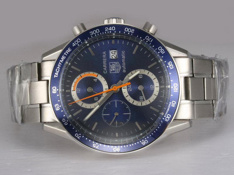 TAG Heuer Carrera CV2015.BA0786 Round Silver Stainless Steel Strap Blue Dial Watch watches