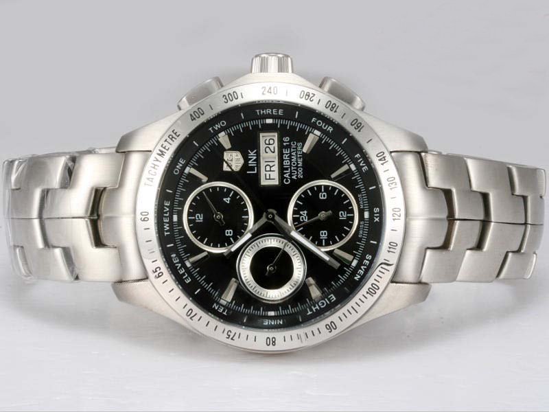 Replica TAG Heuer Carrera CV2016.BA0786 Black Dial Silver Stainless Steel Strap Stainless Steel Bezel Watch Watch