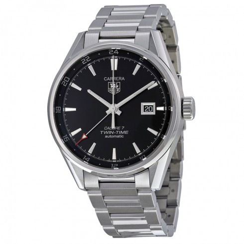Tag Heuer Carrera Dual Time Black Dial Stainless Steel Men's Watch WAR2010BA0723 watches