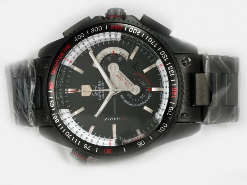 TAG Heuer Carrera Grand Carrera Calibre 36 RS Mens Round Black Stainless Steel Strap Watch watches