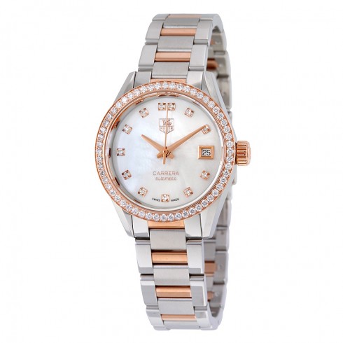 Tag Heuer Carrera Mother of Pearl Diamond Dial Steel and 18kt Rose Gold Men's Watch WAR2453.BD0777 watches