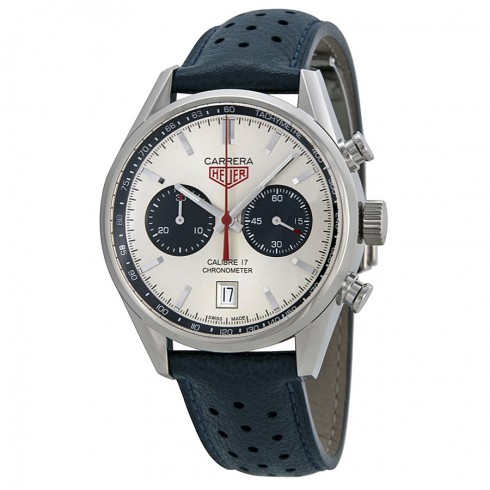 Tag Heuer Carrera Silver Dial Chronograph Blue Leather Men's Watch CV5111FC6335 watches