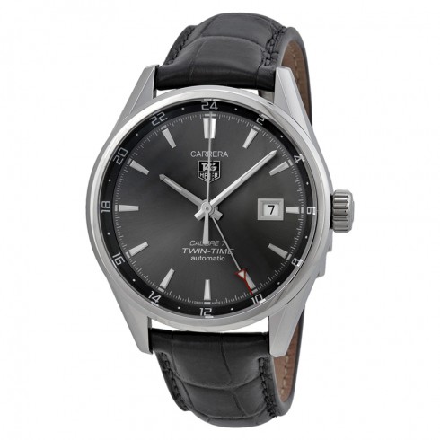 Tag Heuer Carrera Twin Time Anthracite Dial Grey Alligator Leather Men's Watch WAR2012.FC6326 watches