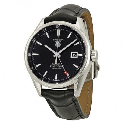 Tag Heuer Carrera Twin Time Black Dial Black Leather Men's Watch WAR2010FC6266 watches