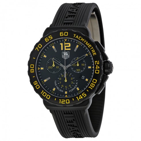 Tag Heuer Formula 1 Chronograph Black and Yellow Dial Black Rubber Men's Watch CAU111EFT6024 watches