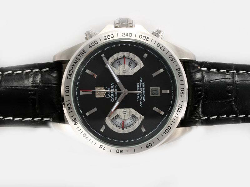TAG Heuer Grand Carrera CAV511A.FC6225 Black Cow Leather Strap Mens Stainless Steel Bezel Watch watches