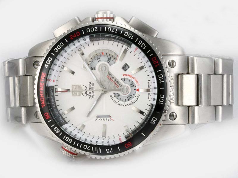 TAG Heuer Grand Carrera Grand Carrera Calibre Stainless Steel Case PVD Bezel White Dial Watch watches