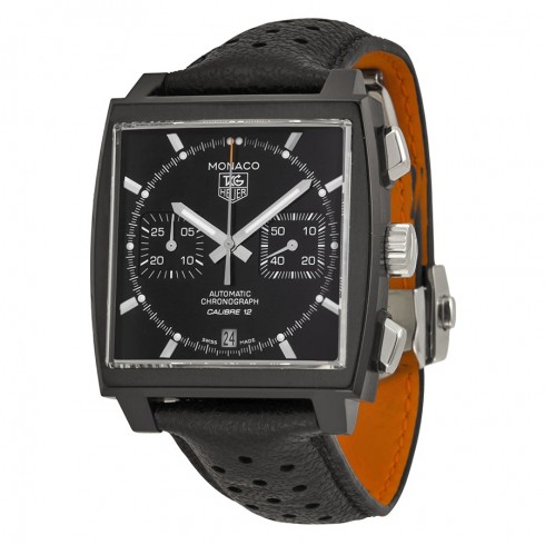 Tag Heuer Monaco Black Dial Chronograph Black Leather Men's Watch CAW211MFC6324 watches