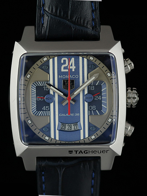 TAG Heuer Monaco CAL5111.FC6299 Black Cow Leather Strap Blue Dial 40.5mm Watch watches