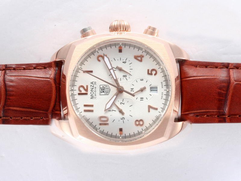 TAG Heuer Monaco CJF1310.BA0580 Brown Ostrich Leather Strap Womens Rose Gold Bezel Watch watches