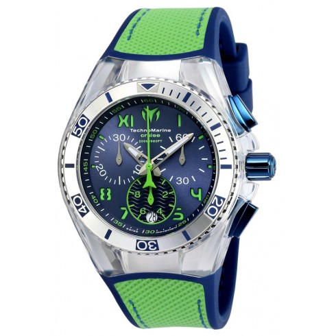 Technomarine Cruise California Blue Dial Blue Silicone Green Canvas Unisex Watch 115019 watches