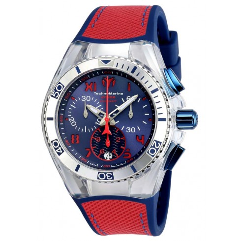 Technomarine Cruise California Chronograph Blue Dial Blue Silicone Red Canvas Unisex Watch 115016 watches