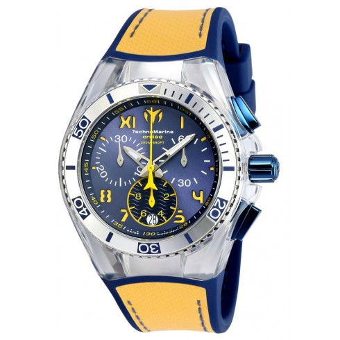 Technomarine Cruise California Chronograph Blue Dial Blue Silicone Yellow Canvas Unisex Watch 115015 watches
