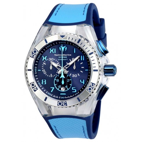Technomarine Cruise California Chronograph Blue Dial Light Blue and Blue Canvas Men's Watch 115069 watches