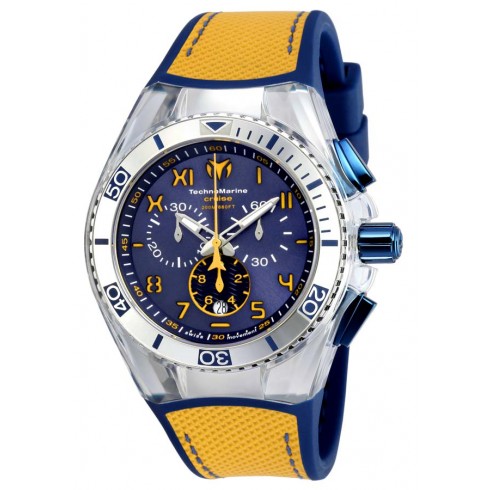 Technomarine Cruise California Chronograph Blue Dial Yellow and Blue Canvas Men's Watch 115070 watches