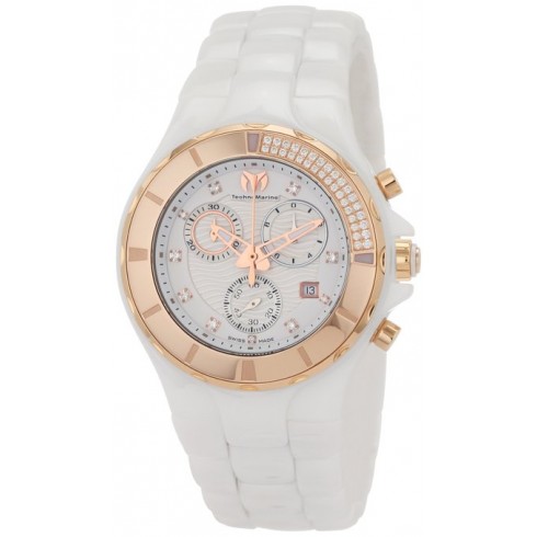 TechnoMarine Cruise Chronograph White Dial Diamond White Ceramic Ladies Watch 110033C watches