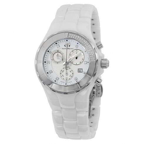 TechnoMarine Cruise Chronograph White Diamond Dial White Ceramic Ladies watch 110031C watches