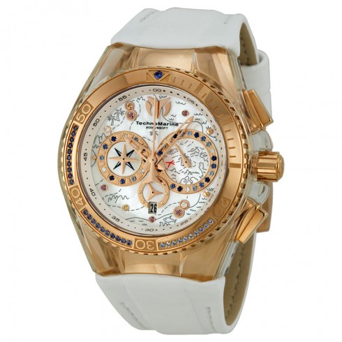 Technomarine Cruise Dream Chronograph Mother of Pearl Dial White Leather Ladies Watch 113008B watches